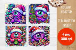 Christmas coaster, cute monster square coaster Product Image 1