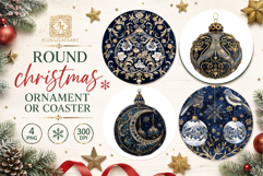 Blue Christmas decor Sublimation car Coaster Product Image 1