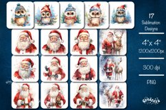 Square Coaster Christmas Coasters Bundle contains 17 designs with a cute watercolor Owl and Santa PNG. These standard square coasters 4&#039;&#039; x 4&#039;&#039; are more than just a way to protect your table – they bring a touch of snow-filled charm and a warm, fuzzy feel