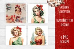 Christmas pin up girl Square Coaster Sublimation Design Product Image 1