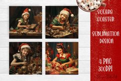Christmas Santa Claus girl Square Coaster Sublimation Design Product Image 1