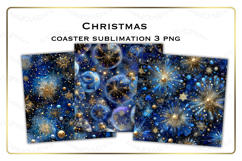 Christmas coaster sublimation. blue and gold background Product Image 1