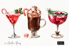 Watercolor Christmas Cocktails | Christmas PNG Product Image 1