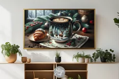Christmas Frame TV art, reindeer mug, chocolate croissant Product Image 2
