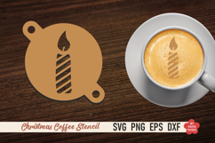 Christmas coffee stencil SVG with festive latte art designs for laser cutting.