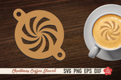 Christmas coffee stencil SVG with festive latte art designs for laser cutting.