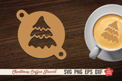 Christmas coffee stencil SVG with festive latte art designs for laser cutting.