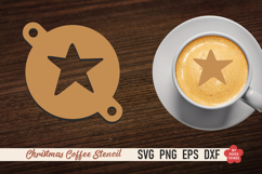 Christmas coffee stencil SVG with festive latte art designs for laser cutting.