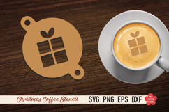 Christmas coffee stencil SVG with festive latte art designs for laser cutting.