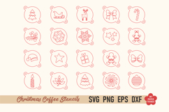 Christmas coffee stencil SVG with festive latte art designs for laser cutting.