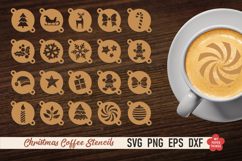 Christmas coffee stencil SVG with festive latte art designs for laser cutting.