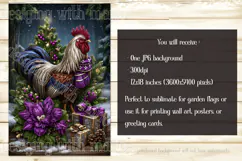 Christmas Garden Flag, Christmas Rooster Garden Flag, d22 Product Image 2