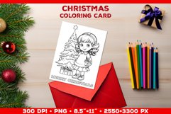 Christmas Coloring Card: Festive Girl Decorating the Tree Product Image 1