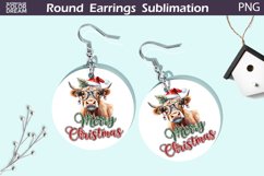Merry Christmas Round Earrings | Highland Cow Earring PNG Product Image 1