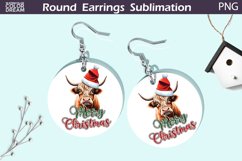 Merry Christmas Round Earrings | Highland Cow Earring PNG Product Image 1