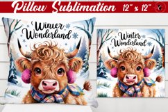 Pillow sublimation | Christmas Highland Cow | Christmas Product Image 1
