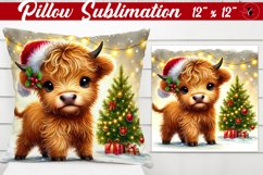 Pillow sublimation | Christmas Highland Cow | Christmas Product Image 1