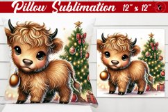 Pillow sublimation | Christmas Highland Cow | Christmas Product Image 1