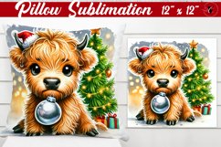Pillow sublimation | Christmas Highland Cow | Christmas Product Image 1
