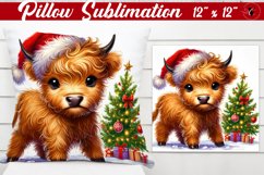 Pillow sublimation | Christmas Highland Cow | Christmas Product Image 1