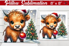Pillow sublimation | Christmas Highland Cow | Christmas Product Image 1