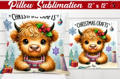 Pillow sublimation | Christmas Highland Cow | Christmas Product Image 1