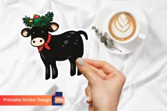 Christmas Cow Sticker, Cute Farm Animal Christmas Sticker Product Image 1