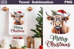 Christmas Kitchen Towel Sublimation| Highland Cow Tea Towel Product Image 1