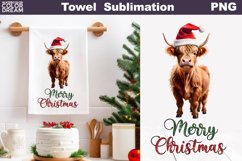 Christmas Kitchen Towel Sublimation| Highland Cow Tea Towel Product Image 1