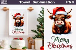Christmas Kitchen Towel Sublimation| Highland Cow Tea Towel Product Image 1