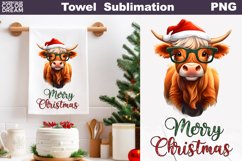 Christmas Kitchen Towel Sublimation| Highland Cow Tea Towel Product Image 1