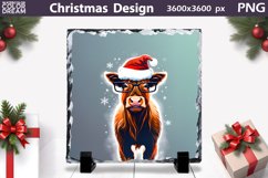 Highland Cow Christmas Illustration | Slate Sublimation Product Image 1