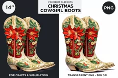 Christmas Cowgirl Boots Clipart PNG - Western Art Product Image 1