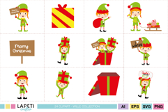 Digital Christmas elves clipart set featuring holiday elements for creative crafting