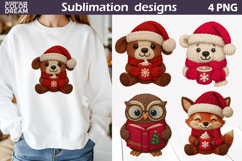Cute Animals Crochet Clipart | Christmas Knitted Sublimation Product Image 1
