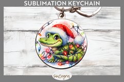 Christmas Crocodile v1 Entangled in Lights Round Keychain Su Product Image 1