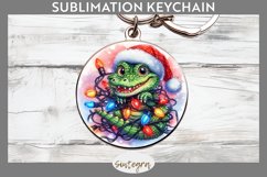 Christmas Crocodile v2 Entangled in Lights Round Keychain Su Product Image 1