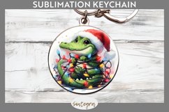 Christmas Crocodile v4 Entangled in Lights Round Keychain Su Product Image 1