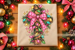 Christmas Cross PNG with Lights and Pink Gingham Bow Product Image 1