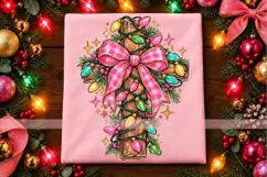 Christmas Cross PNG with Lights and Pink Gingham Bow Product Image 4