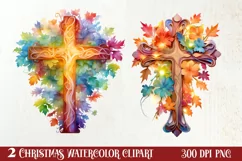 Christmas Cross Watercolor Clipart, Jesus Christ Clipart Product Image 1