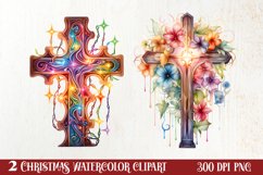 Christmas Cross Watercolor Clipart, Jesus Christ Clipart Product Image 1