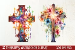 Christmas Cross Watercolor Clipart, Jesus Christ Clipart Product Image 1