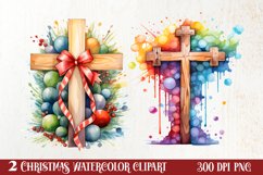 Christmas Cross Watercolor Clipart, Jesus Christ Clipart Product Image 1