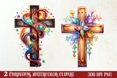 Christmas Cross Watercolor Clipart, Jesus Christ Clipart Product Image 1
