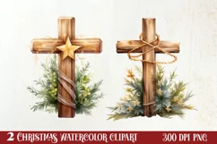 Christmas Cross Watercolor Clipart, Jesus Christ Clipart Product Image 1
