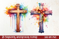 Christmas Cross Watercolor Clipart, Jesus Christ Clipart Product Image 1