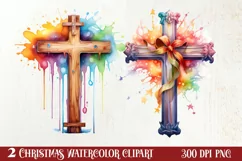 Christmas Cross Watercolor Clipart, Jesus Christ Clipart Product Image 1