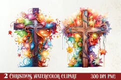 Christmas Cross Watercolor Clipart, Jesus Christ Clipart Product Image 1