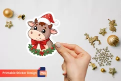 Christmas Cute Cow Sticker, Cute Farm Animal Sticker Product Image 1